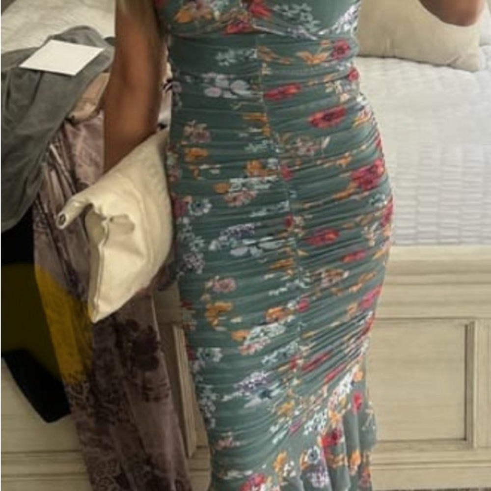 Pink and Red Ruffled Backless Maxi Dress - Picture 2 of 4